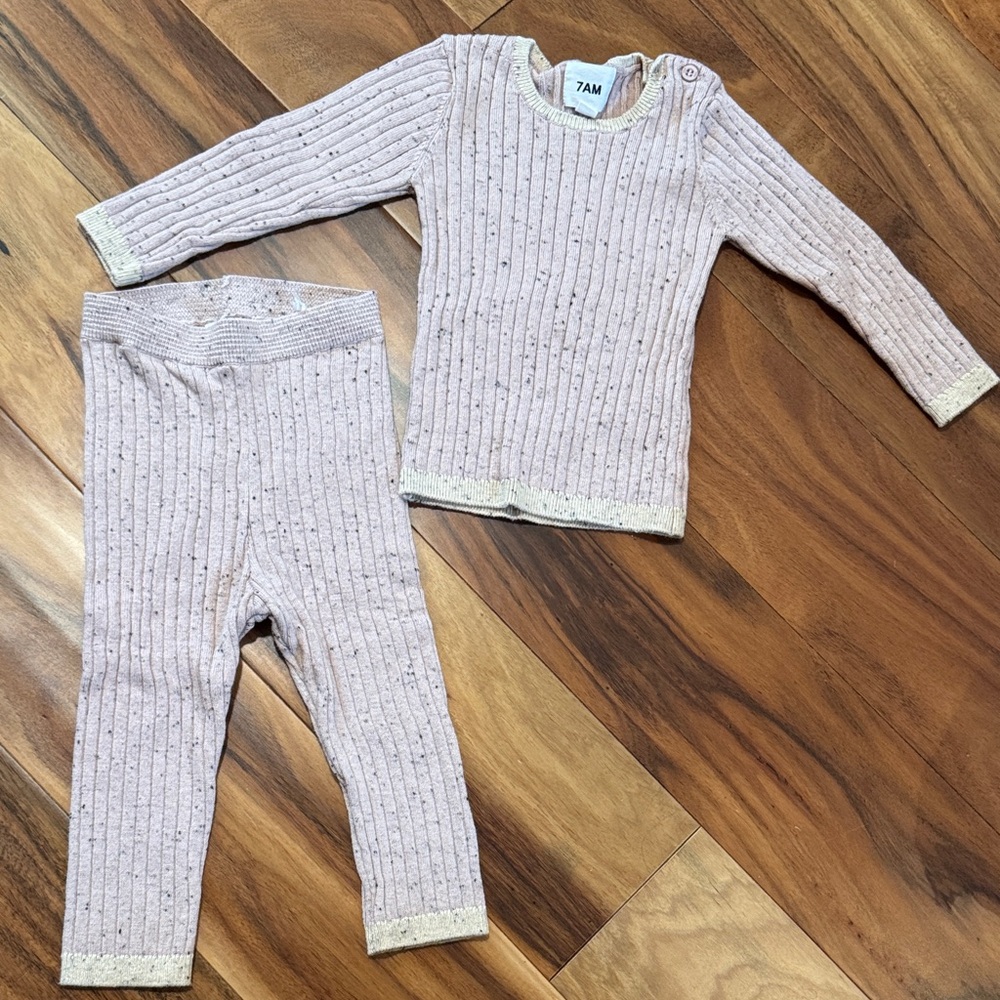 7AM Cozy stretchy Knit baby Set - dusty Pink